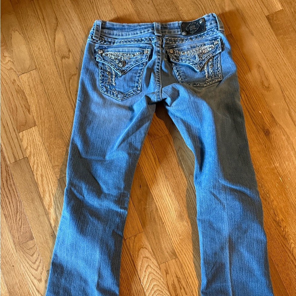 Miss Me Blue Boot Cut Jeans with Embellished Pockets